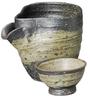 Sake Tokkuri and Ochoko 12cm Diameter X 9cm High X 10cm Ash Mino Cold Sake Suitable for Hot Cold and Japanese Sake Ale-net Set, (Cup Set), High,