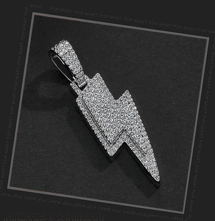 Trendy Silver Hip-Hop Lightning Pendant Necklace with Zircon for Men and Women