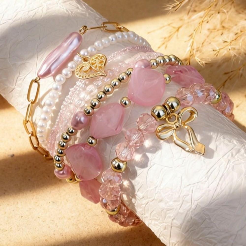 Multi-layer Design Boho Bracelet Imitation Pearl Beaded Chain Bangle Strand Bracelet  Women Jewelry