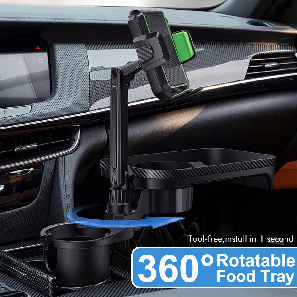 4-in-1 Multi-purpose Car Cup Holder: 360-degree Rotating Car Tray with Mobile Phone Holder and Beverage Holder