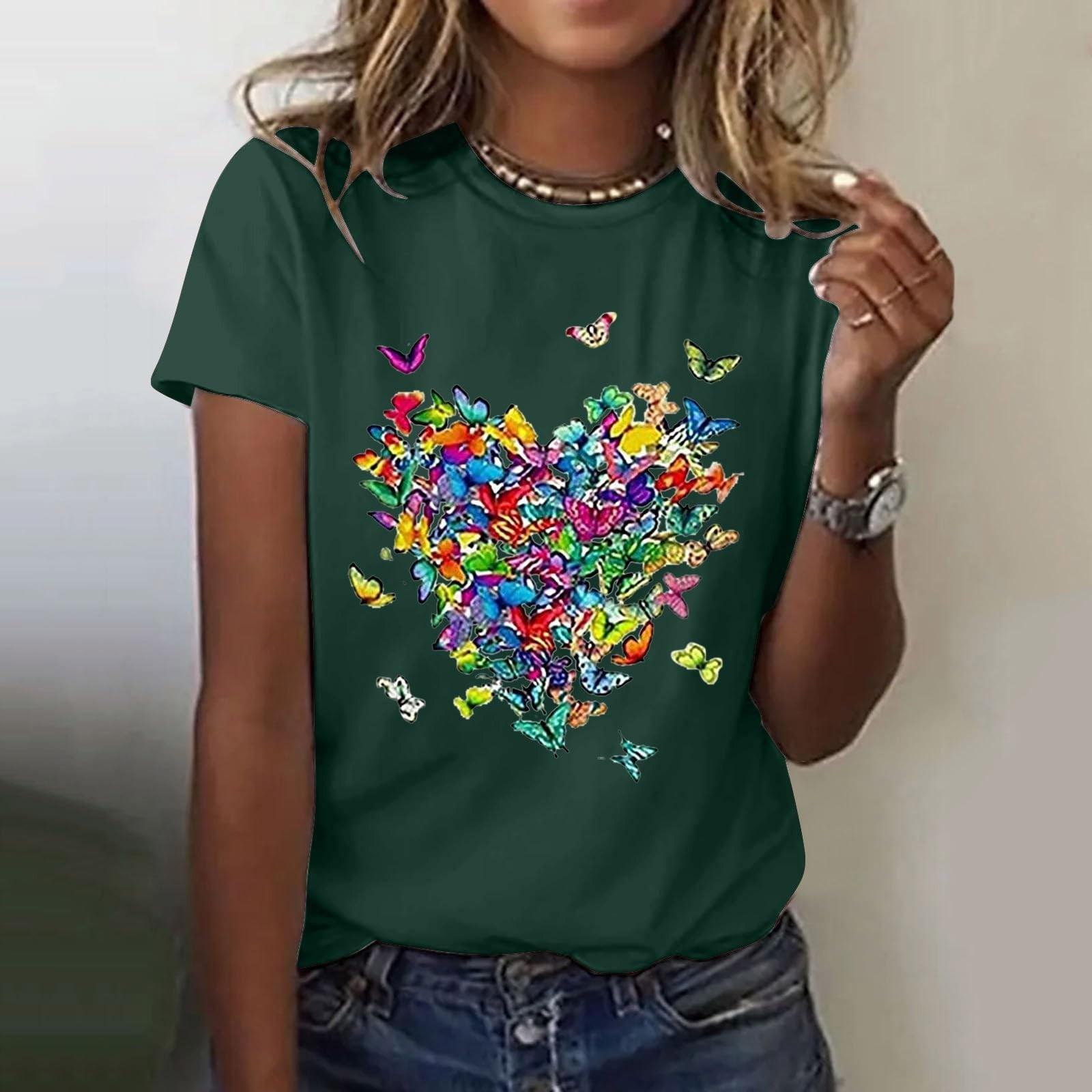 Women s Casual Floral Print Short Sleeved T-shirt With Round Neck  Top S