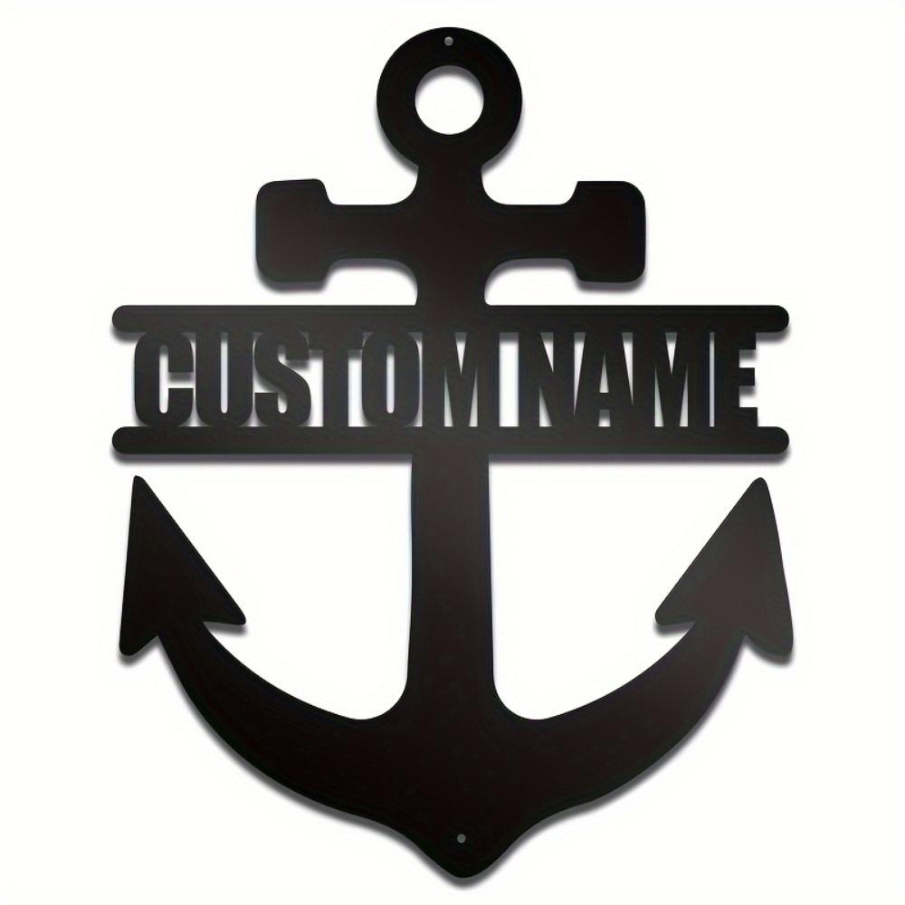 Sleek Black Metal Wall Decor Custom Engraved Anchor Initial Home Party Gift