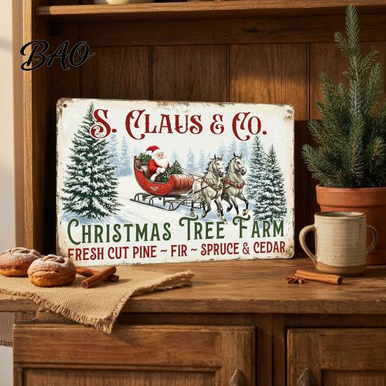 Rustic Home Holiday Embellishments Christmas Wood Sign, Vintage Santa's Sleigh Parking Only Wall 2D Farmhouse Hanging Sign Wooden Plaque for