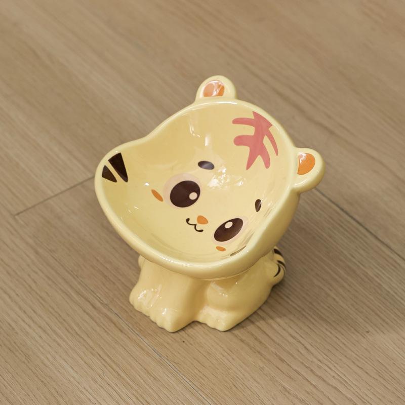 Cute Animal Series High-Footed Ceramic Pet Bowl - Neck Protection & Anti-Black Chin Design for Cats and Dogs