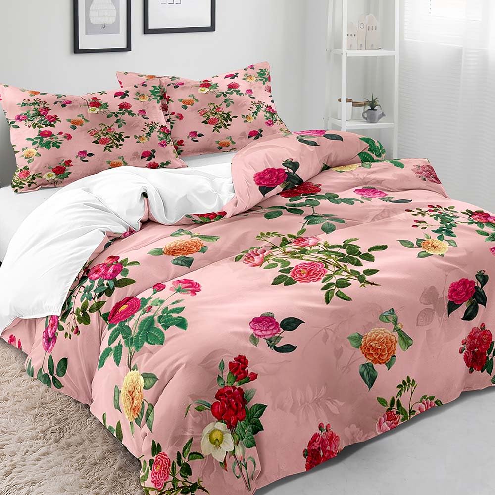 Watercolor Vintage Floral Duvet Cover Botanical Flower Print Three-Piece Set For Women Bedroom Decor With Two Pillowcases
