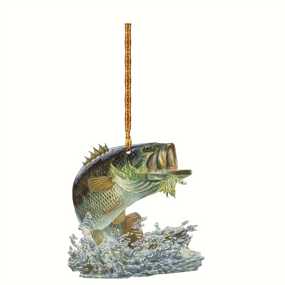 

Акриловый плоский 2D декор для рыбалки с акулой и зеленым окунем - Идеально для рождественских елок, украшения дома и праздничных торжеств. Подвеска для рюкзака, брелок.