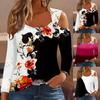 2025 European and American V-neck Metal Buckle Jacquard Long-sleeve T-shirt - Spring/Autumn Collection