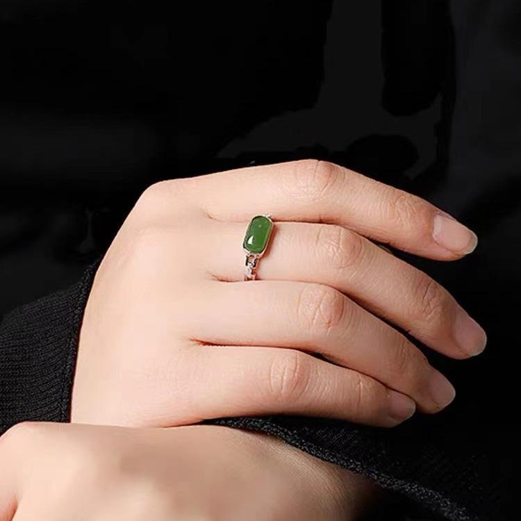 2026 Silver Fashion Hetian Jasper Ring S925 Silver Jewelry Women's Gold-plated Ring