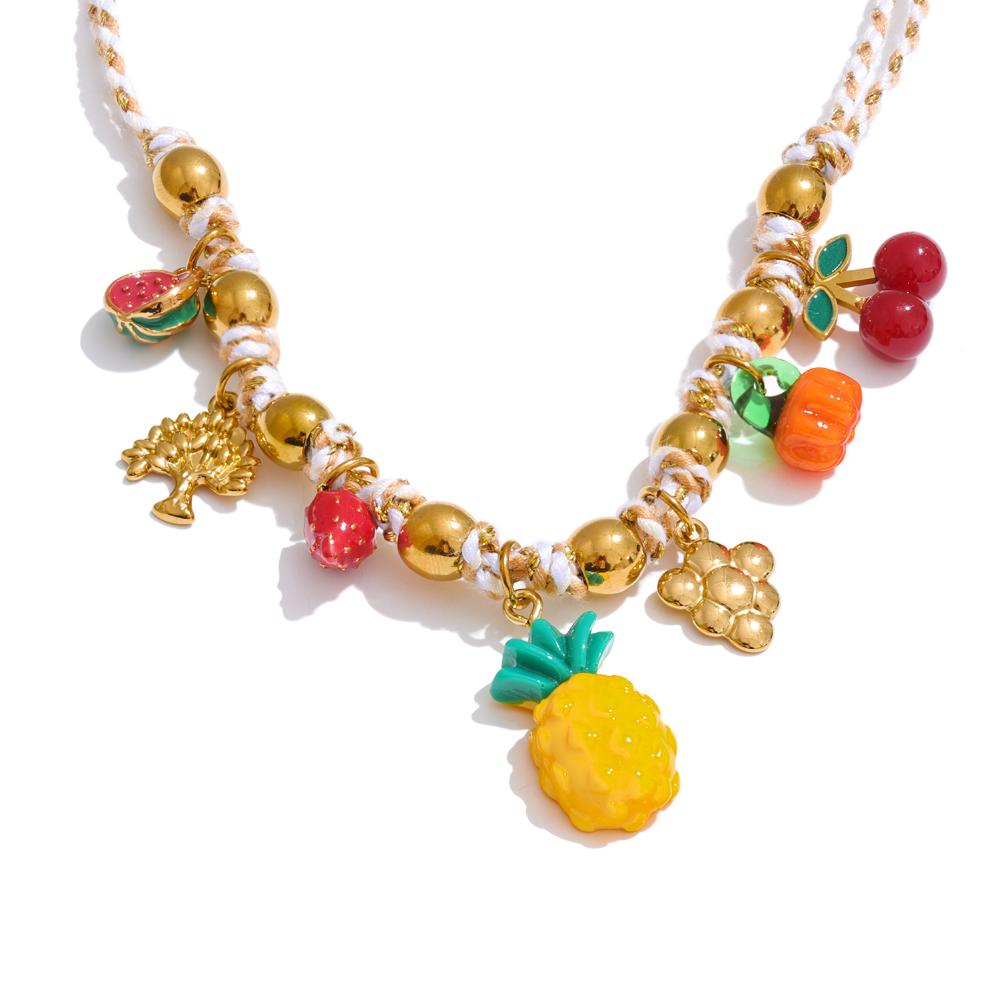 Yhpup New Arrival Handmade Summer Jewelry 2025 Golored Glaze Fruit Pineapple Strawberry Drop Sweet Cute Necklace Stainless Steel
