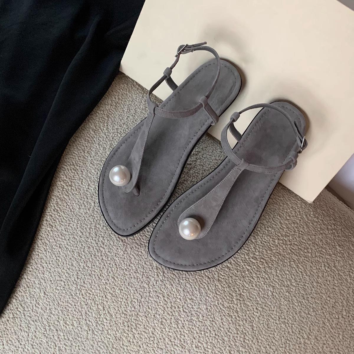 

Grape mother summer new fashion flat sandals women s fashion Korean version of pearl toe women s shoes versatile casual shoes 40 серый