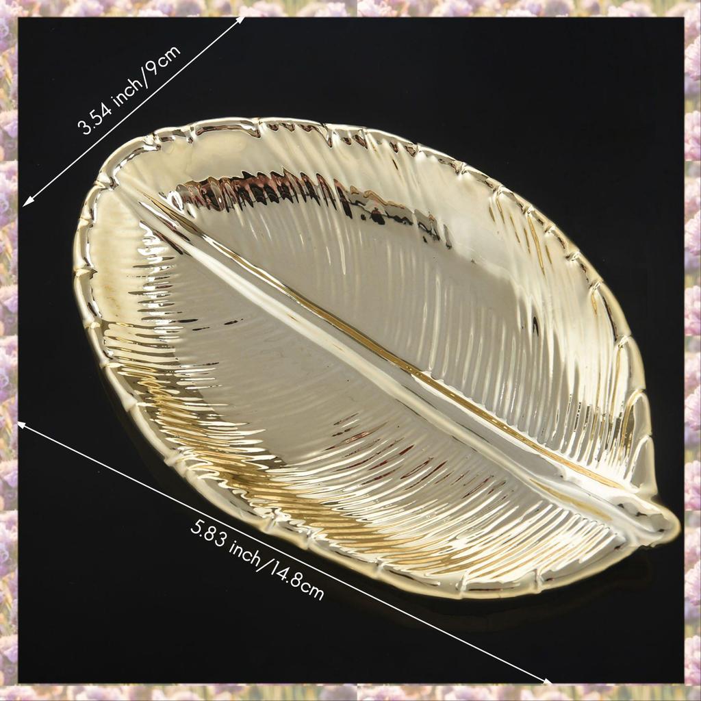 Decorative Gold Leaf Plate Dish Porcelain Candy Trinket Dish Jewelry Fruit Serving Tray Storage Plate Crockery Tableware