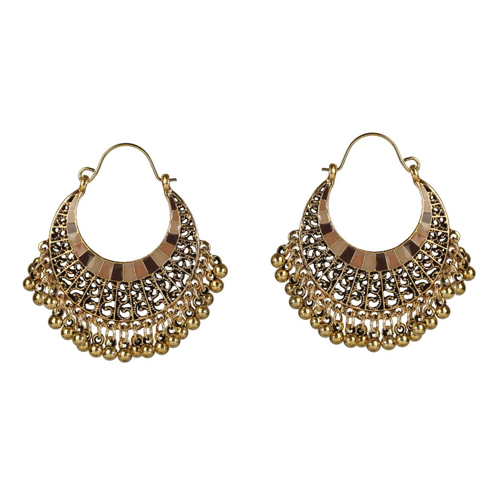 Indian Jhumka Zircon Vintage Bell Tassel Earring Boho Antique Ethnic copper Plated Drop Hanging Earrings For Women Pendientes