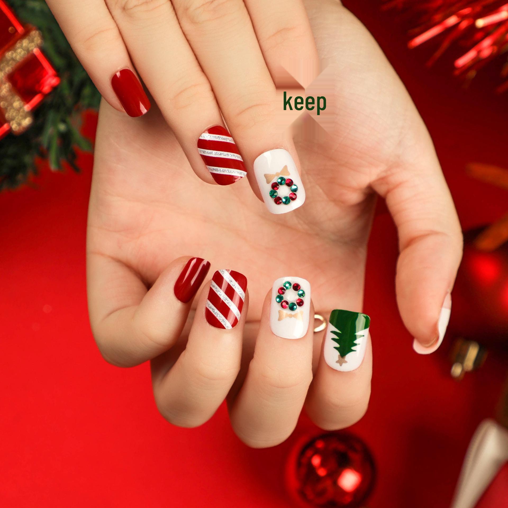 Trendy Christmas Wearable Nail Art: False Nail Tips & Stickers JP2694 [Glue Type]