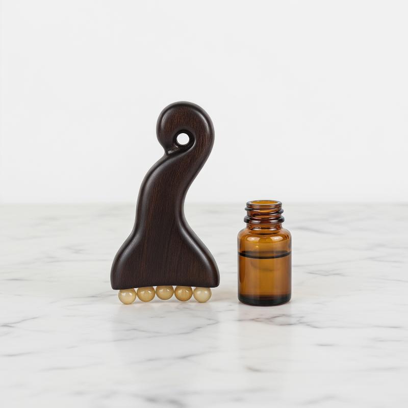 Natural Sandalwood Ram Horn Massage Comb Meridian Beads Scalp Gua Sha Tool For SPA Home Relaxation
