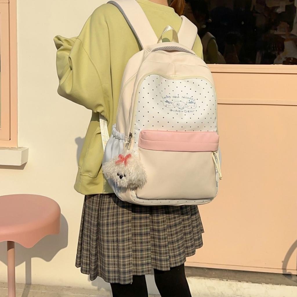 Schoolbag New Japanese Girl Bear Polka Dot Backpack High Value Small Fresh Primary and Secondary School Student Schoolbag Lightweight Backpack