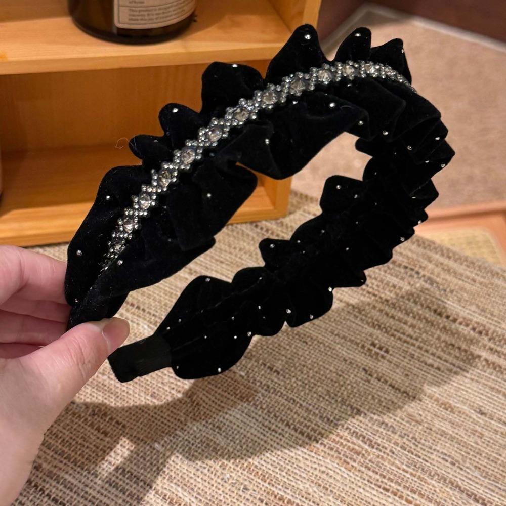 Sweet Velvet Pleated Hair Hoop Elegant Women Sequin Hairband Shiny Rhinestone Headband  Banquet