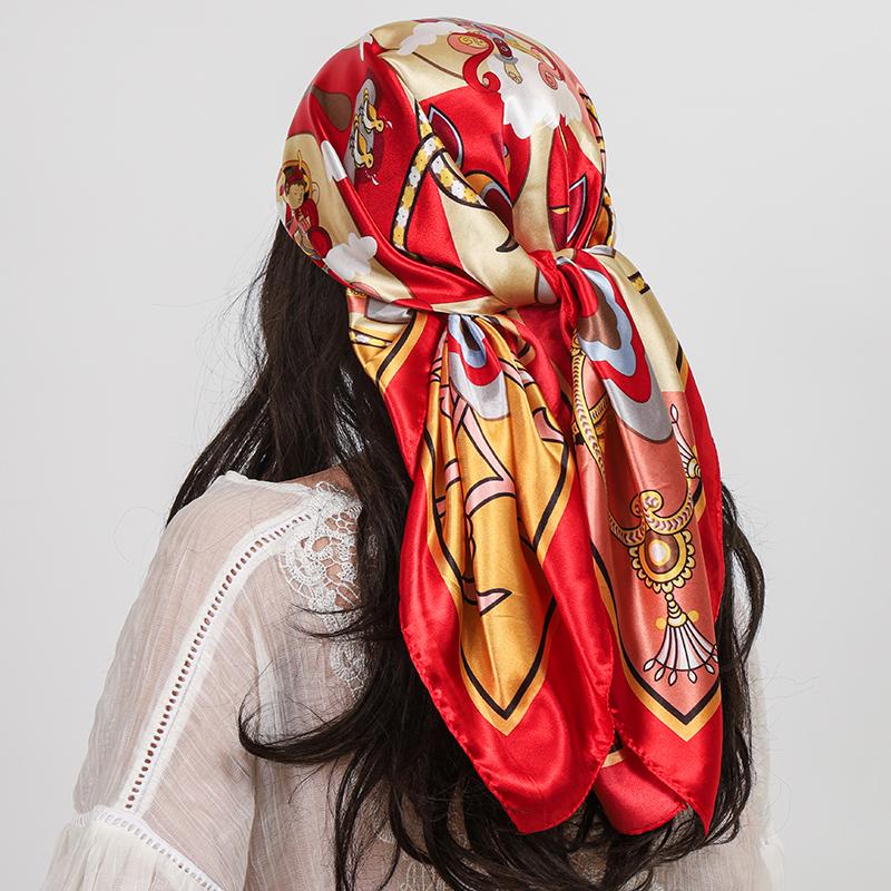 Satin Silk Square Scarf Women High Quality Shawl Flower Neckerchief Ladies Headband Hair Bands Print Foulard Hijab Wraps Bandana