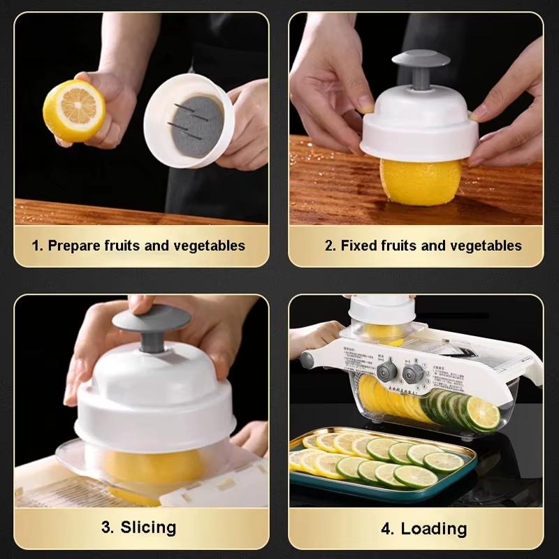 Multifunctional Lemon Slicer Vegetable Grater With Basket,V-Blade Fruit Potato Chopper Carrot Cutter Slicer Kitchen Accessories