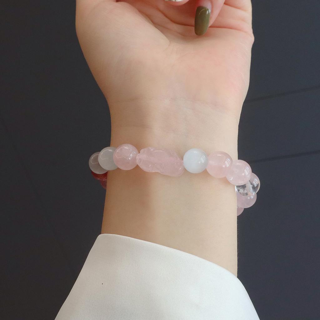 Natural Pink Quartz Crystal Bracelet for Women,fashion Design Amethyst Bracelet Powder Crystal Beaded Jewelry