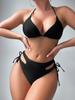 Women's Swimwear Solid Color Mesh Print Top High Waist Hollow Three Piece Sexy Bikini Separate Suit Beach Wear
