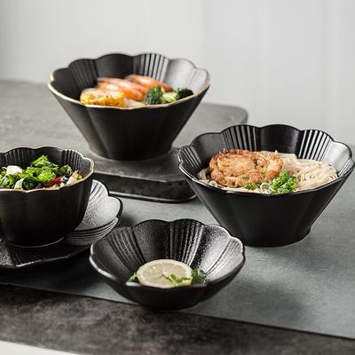 Japanese Retro Ramen Bowl Soup Bowl Black 7.5 Inch Creative Personality Hat Bowl Oblique Phnom Penh Ceramic Rice Bowl
