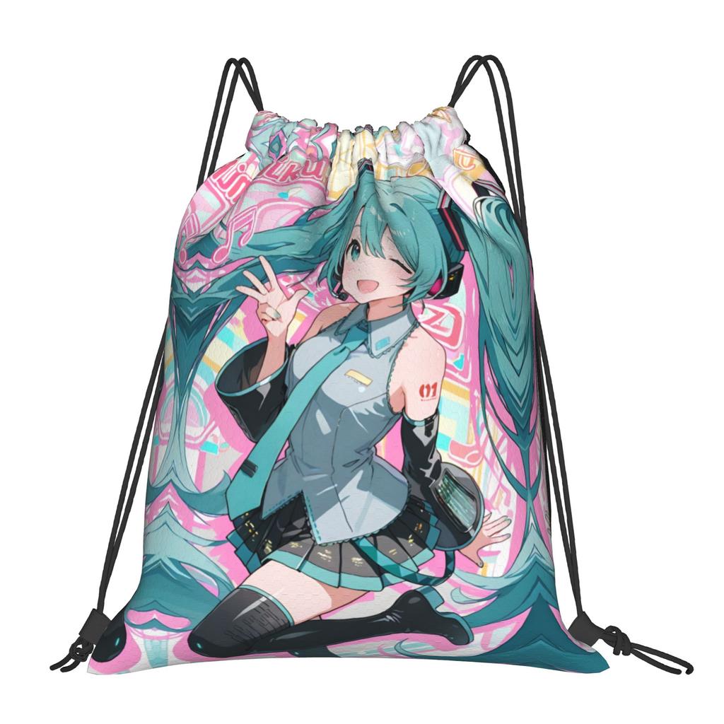 Bolsas con Cordón Personalizadas de Hatsune Anime Miku para Compras Mochilas de Yoga Hombres Mujeres Bonitas Deportivas Gimnasio Mochila Saco