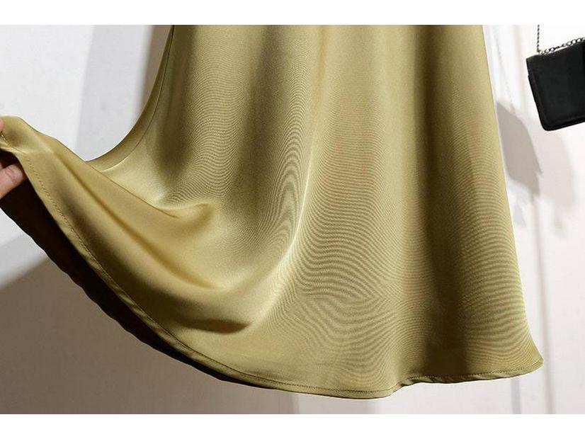 Champagne Satin Fishtail High-End Silk Skirt for Women - Summer 2025