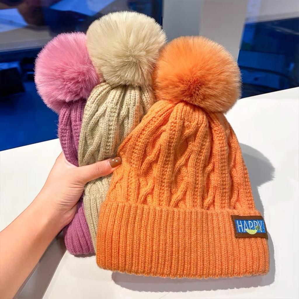 Winter New Velvet Warm Knitted Hat Korean Edition Cold Hat Fashionable and Simple Face Showing Small Knitted Women's Hat