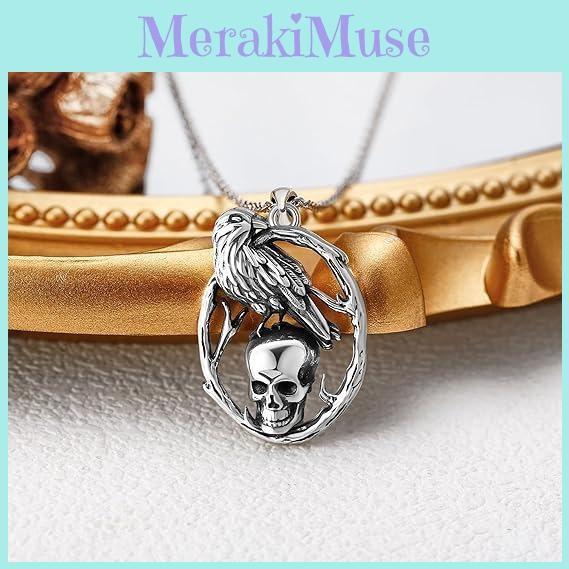Skull Necklaces Gothic With Vintage Finish And Crow Shape Design Halloween For