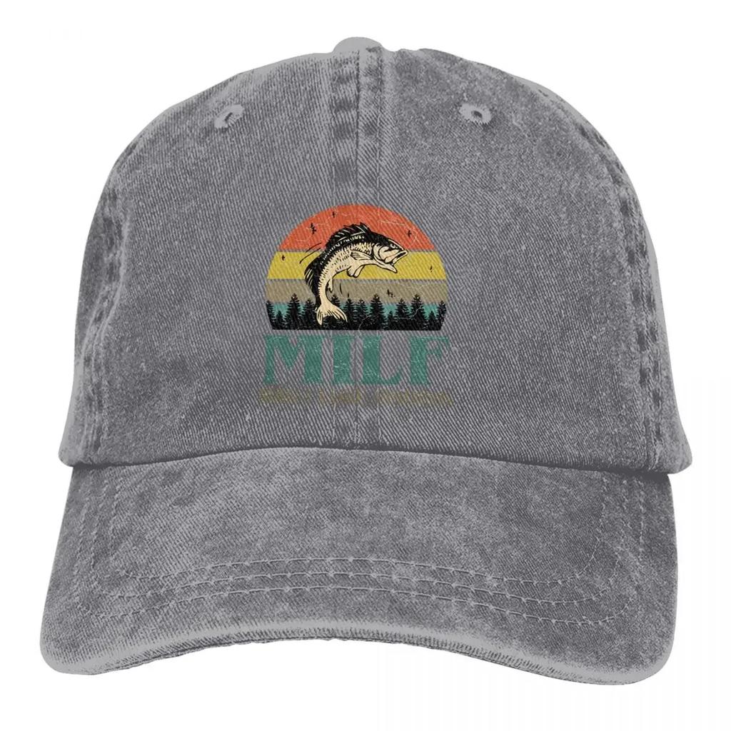 Pure Color Cowboy Hats MILF Man I Love Fishing Retro Women's Hat Sun Visor Baseball Caps Fishing Peaked Trucker Dad Hat
