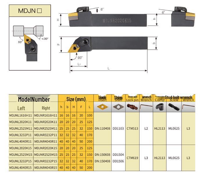 93° M-Type CNC External Cylindrical Tool Holder MDJNR/MDJNL for 1616H11/2020K11/2525M11