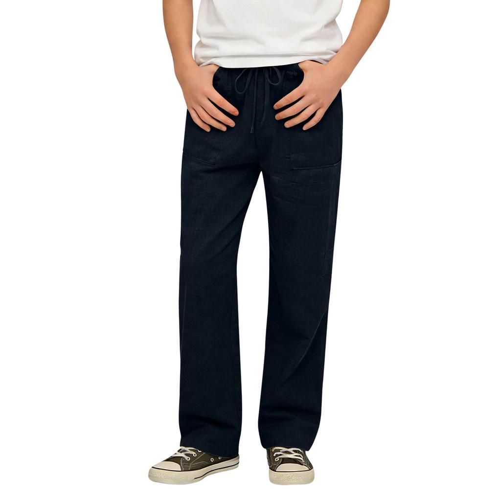 Boys And Girls Casual Drawstring Elastic Pants Children's Linen Cotton Straight Pants
