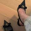 [Spot] Sandals Femininity Backspace Thin Heel Pointed Head Baotou Sexy High Heels Bow French Single Shoes
