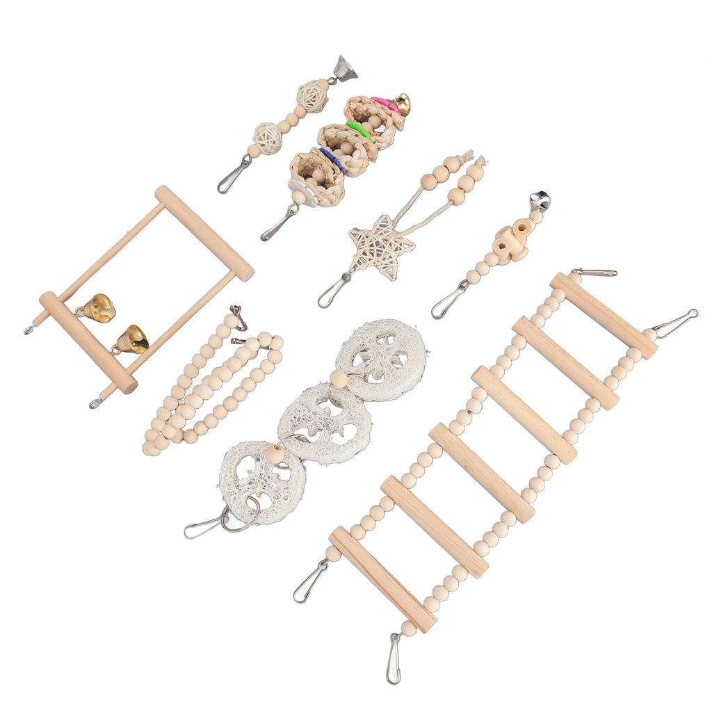 8 ks Sada žvýkacích hraček pro papoušky Závěsný zvonek Hračka do ptačí klece Šplhací žebřík Žvýkací hračky Dřevěné trhací