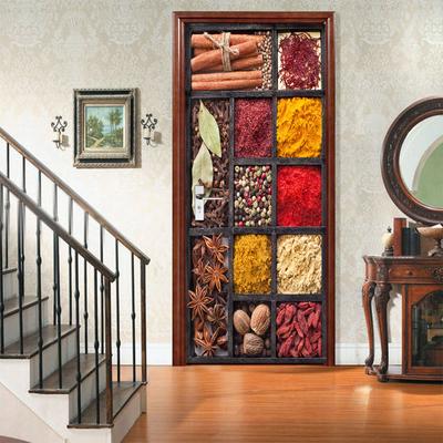 3D Spiced Medicinal Materials Door Stickers Self-Adhesive Peel and Stick Wallpaper Wall Stickers Decoration Removable Vinyl DIY Wall Decal