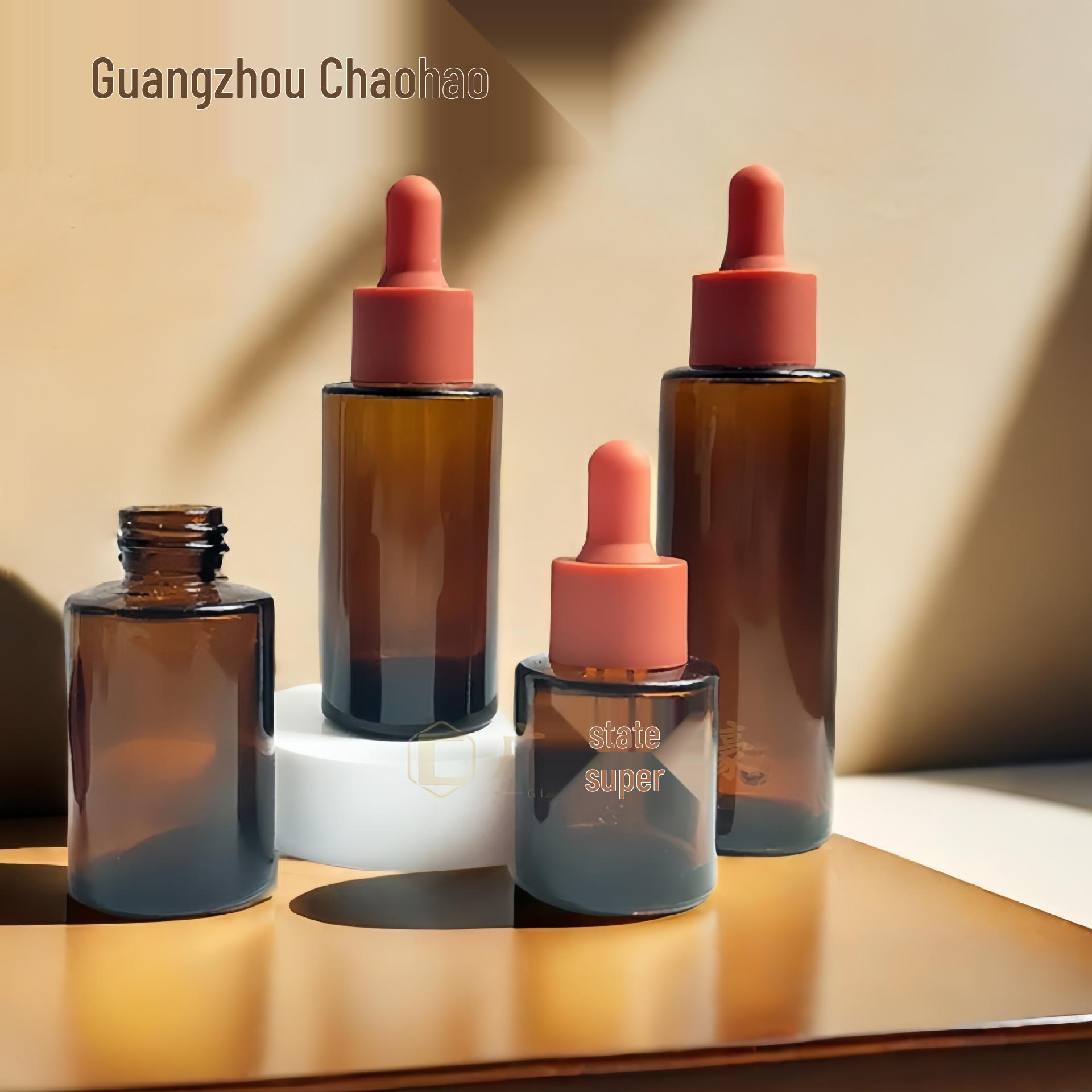 30ml Amber Bottle  60ml Glass Hair Care Oil Bottle - Essence Raw Liquid Dispensing Packaging 20ml; Amber bottle + vermillion dropper cap; glass