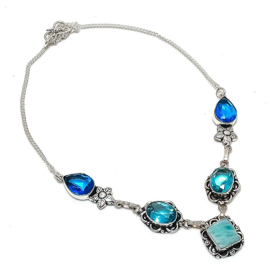 Amazonite, Topaz Gemstone 925 Sterling Silver Jewelry Necklace 18"