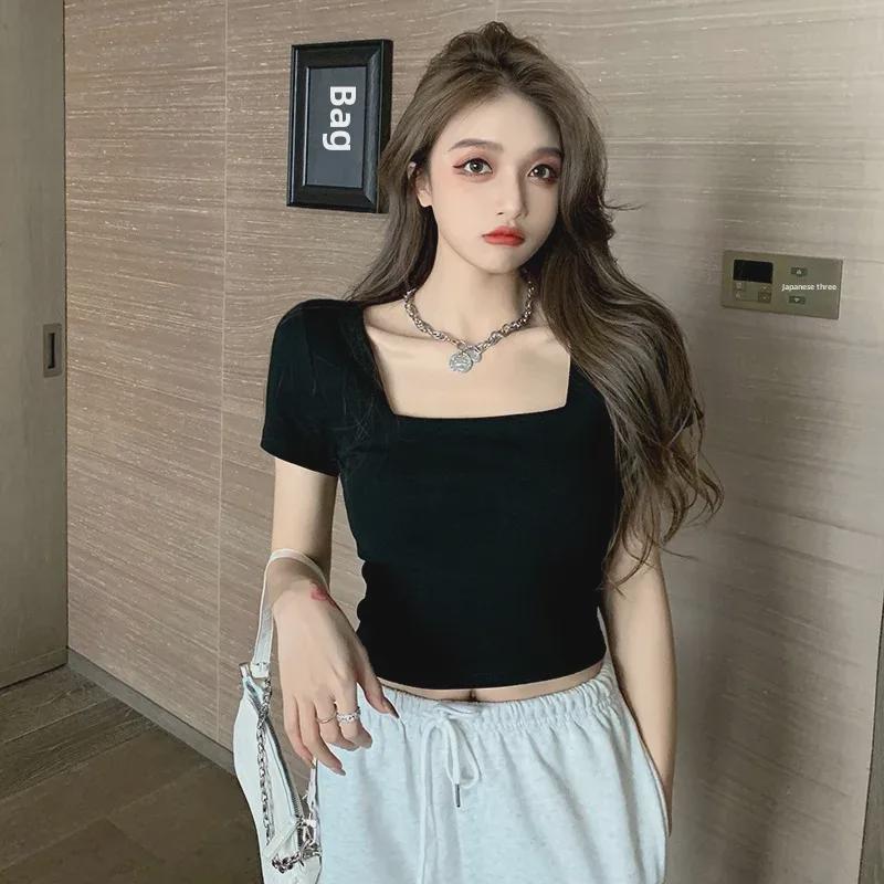 

Women s Black Short-Sleeve Square Neck Top - Summer 2024 French Style L чорний