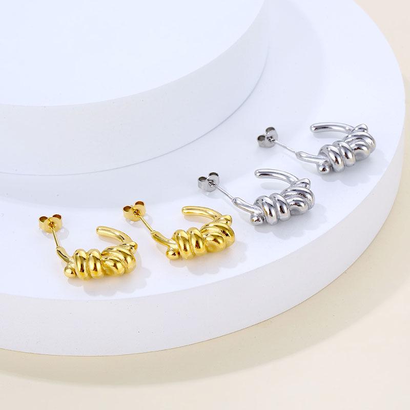 

Korean-Inspired Gold Knot C-Shaped Stud Earrings for Women 18K золотой