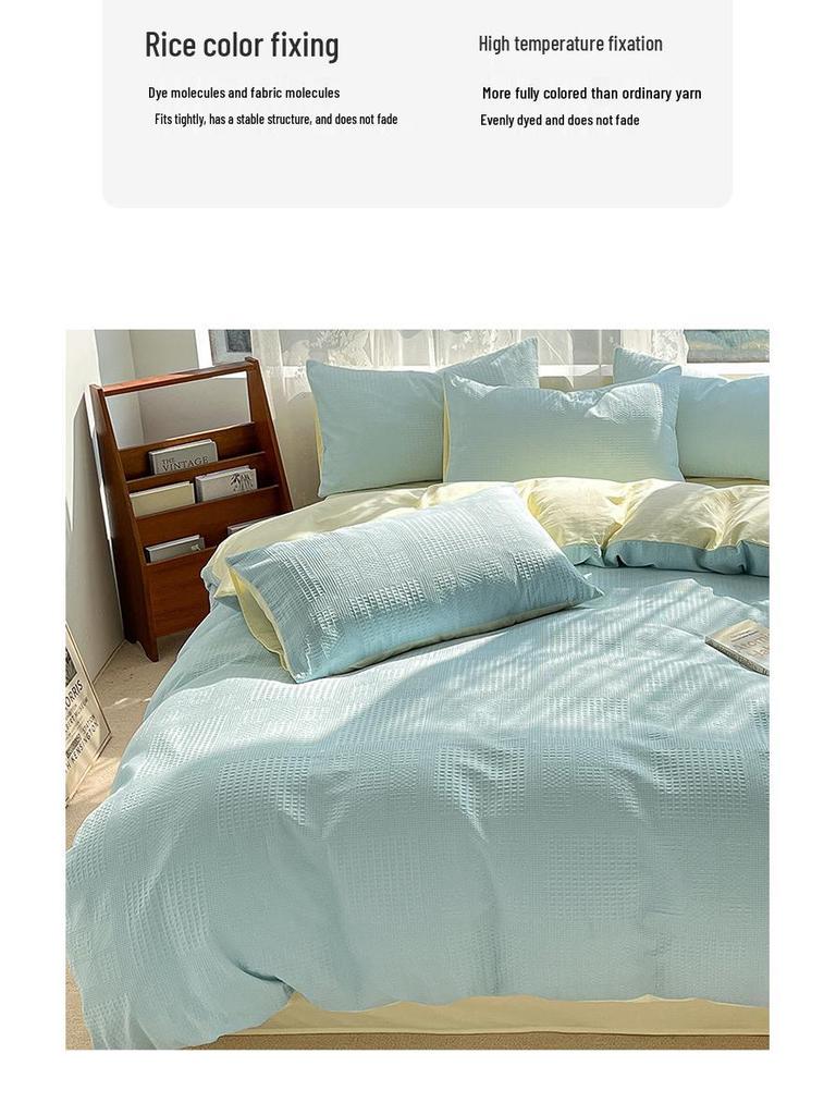 2024 A-Class Pure Cotton Bedding Set: Solid Color Duvet Cover & Bed Sheet