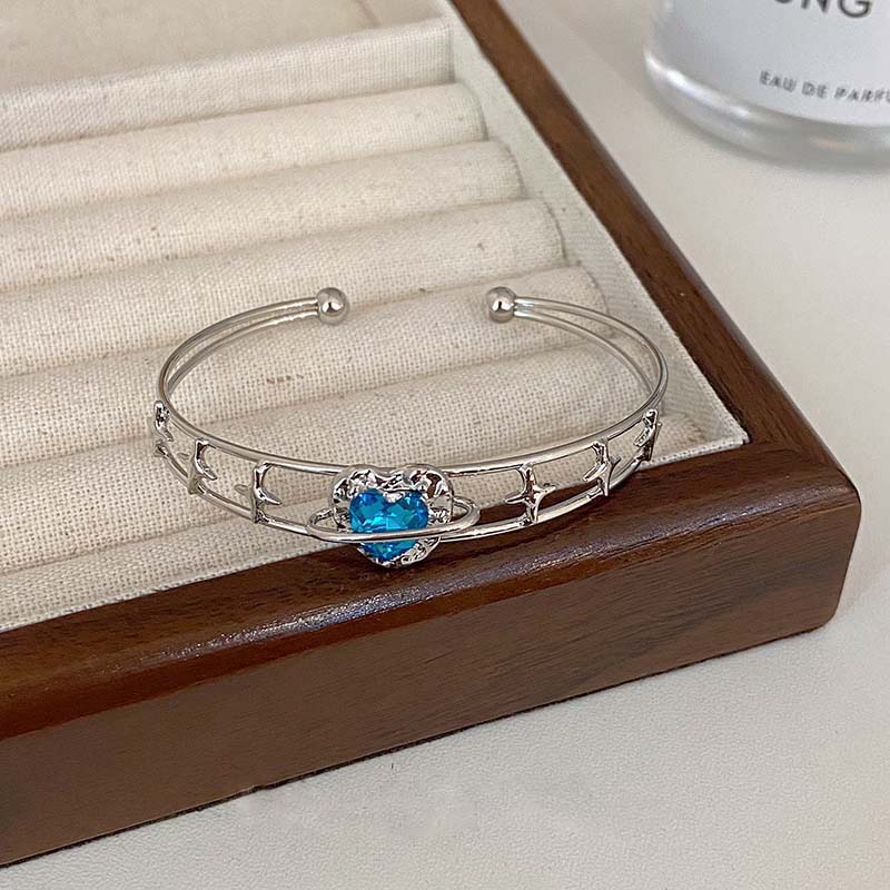 Y2K Blue Peach Heart Zircon Bracelet For Women Simple Crystal Cross Star Irregular Geometric Bracelet Aesthetic Jewelry