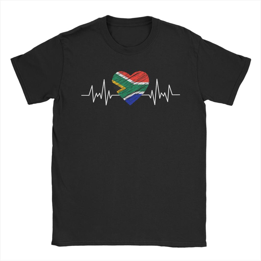 South Africa Flag Heartbeat TShirt Unisex Vintage Pure Cotton Tees Crewneck Short Sleeve T Shirts Summer Clothes