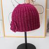 Three-dimensional flower knitted headgear women's autumn and winter face small warm windproof cold hat ear protector wool hat pullover hat