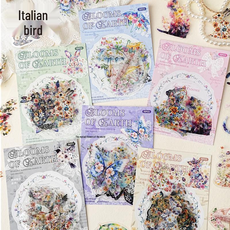 Yi Niao Blossoms Series Flower-Themed PET Sticker Pack - 6 Designs for Journals