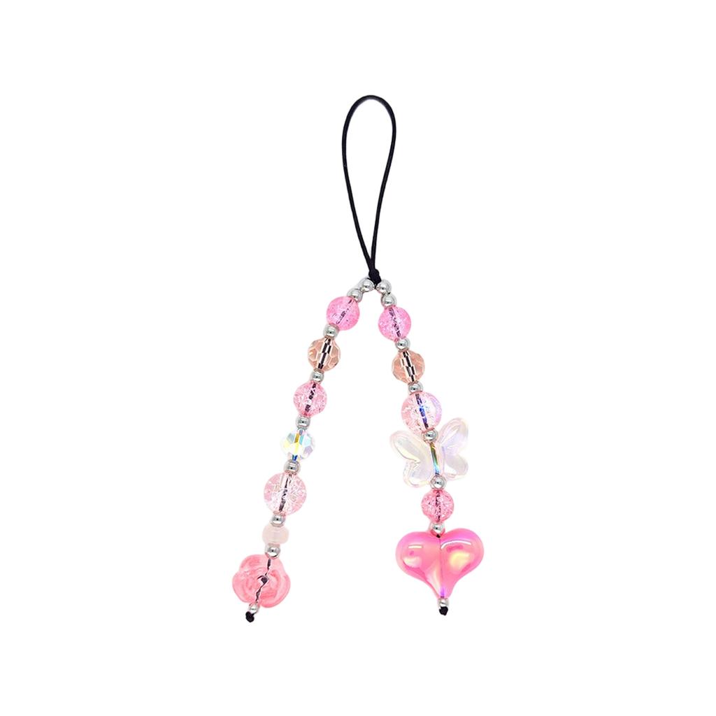 Heart Beaded Keychain Fashionable Resin Charm Phone Pendant for Youthful Women Colorful Beads for Bags and Phones