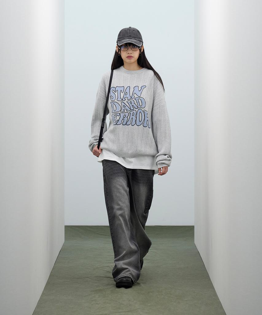 STANDARDERROR 87-Stan190 Country Oversized Color Block Lettering Knit Gray