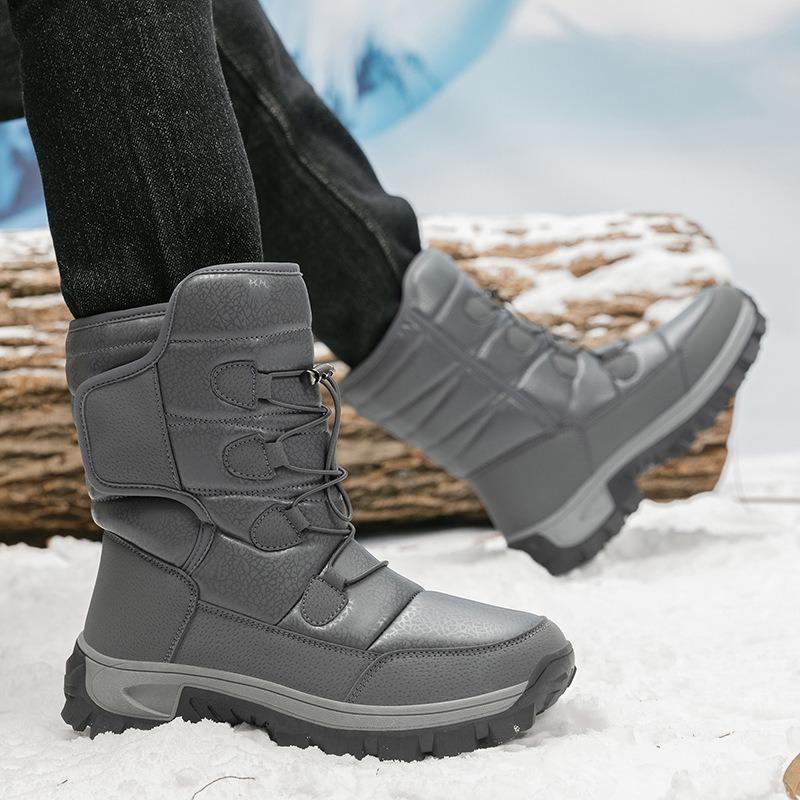 Winter Couple Cotton Shoes Plush Warm Snow Boots Outdoor Non-slip Hiking Boots Waterproof Mid-calf Boot 2025New Winter Men Boots