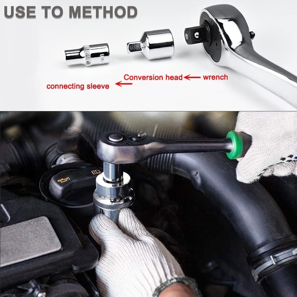 1/4" 3/8" 1/2" Ratchet Wrench Adapter Chrome Vanadium Steel Ratchet/Socket Extension/Conversion Kit for Automotive Maintenance