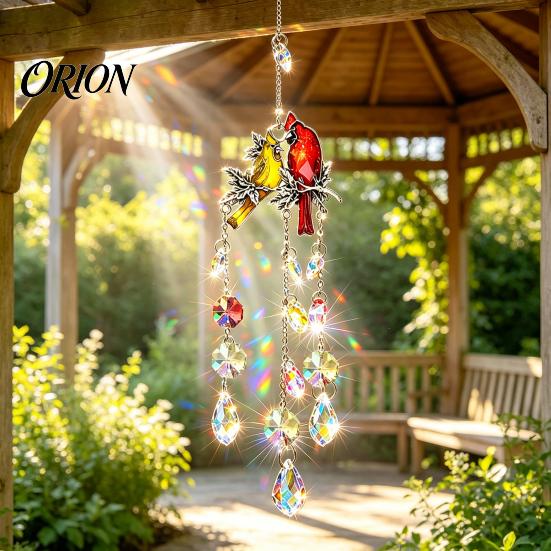 Colorful Light Catching Decor Cardinals Faux Crystals Suncatcher, Hanging Sun Catcher for Windows, Bird Wind Boho Balcony Decoration Chimes