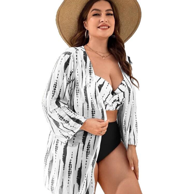 2026 European Plus Size Printed Swimsuit Set: Three-Piece Cover-up for Sexy Vacation Fashion